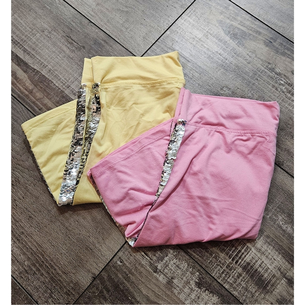 Set (2) Girls' Pink and Yellow Sequin Side Shorts Size Large